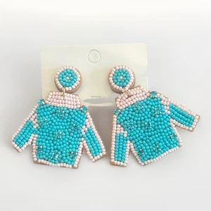 Kentucky Derby Beaded Jockey Silk Earrings Boutique BLUE Keenland Races - Picture 1 of 2