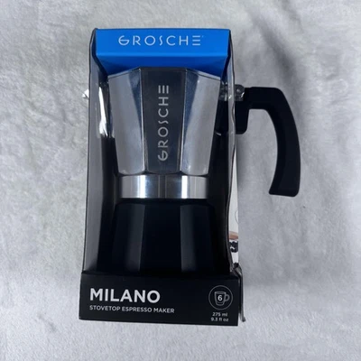 Cafeteira de espresso GROSCHE Milano fogão 6 xícaras panela Moka 275 ml estilo italiano preta - Imagem 1 de 4