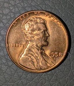 1958-D 1c Wheat Cent Red Toned Shiny Uncirculated Struck Through Grease Error - Picture 1 of 21