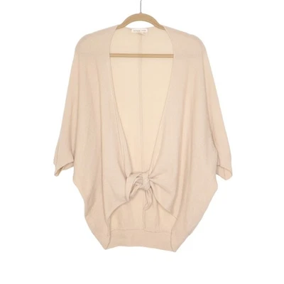 MINNIE ROSE Cashmere Poncho Cardigan Tie Front Dolman Beige Cream Women's S - Image 1 of 4