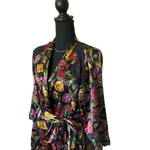 VANITY FAIR gorgeous vintage kimono wrap robe intimate floral lace 70s EUC sz M - Picture 1 of 16