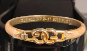GUCCI Yellow Bangle Bracelet Snakeskin 24 KT GP Made In Italy Vintage 1980s - Picture 1 of 7