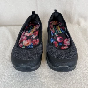 Skechers Damen-Ballerinas grau mit schwarzem Besatz Größe 8,5 Slipper flach Stil 23403 - Bild 1 von 6