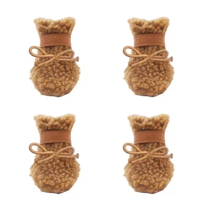 4pcs Puppy Snow Boots Anti-slip Dog Boots Winter Plush Dog Shoes (Brown) - Picture 1 of 12