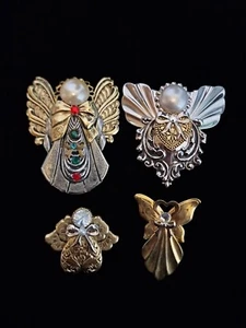 Lot Of 4 Vintage Signed Jane 1990's Angels Gold Silver Tone Brooches Pins, *22t - Picture 1 of 14