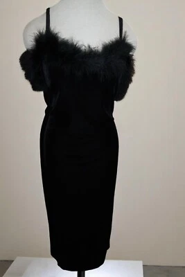 Vestido midi de terciopelo negro vintage Nostalgia años 90 imitación pluma talla XXL EE. UU. Foto 1 de 4