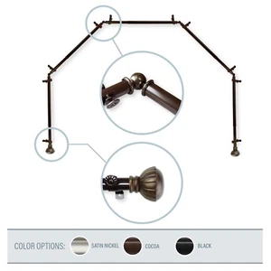 Flower 13/16" 5-Sided Bay Window Curtain Rod 28-48 inch (each side) - 3 colors - Picture 1 of 7