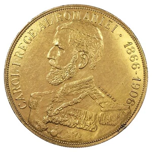 Roumanie RARE 50 lei or 1906 40ème anniversaire du règne de Carol Ier Or 900‰ - Imagen 1 de 6