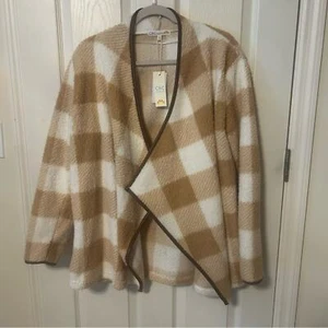 C&C California Tan Plaid Open Front Topper Jacket Coat Womens Size Medium NWT - Picture 1 of 5