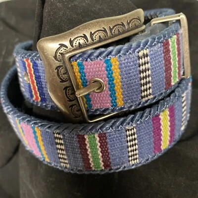 Cinturón Elite Fresno California M 30-32" para mujer tapiz a rayas borde plateado Y2K Foto 1 de 4