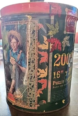 Vintage Coca Cola Tin With 200 Piece Puzzle Norman Rockwell Coke 16”x20” Sealed - Image 1 of 4