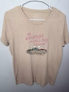 J. Crew Collector T-Shirt Damen Größe M Weinrot Grafik Baumwolle Weingüter Beige - Bild 1 von 9