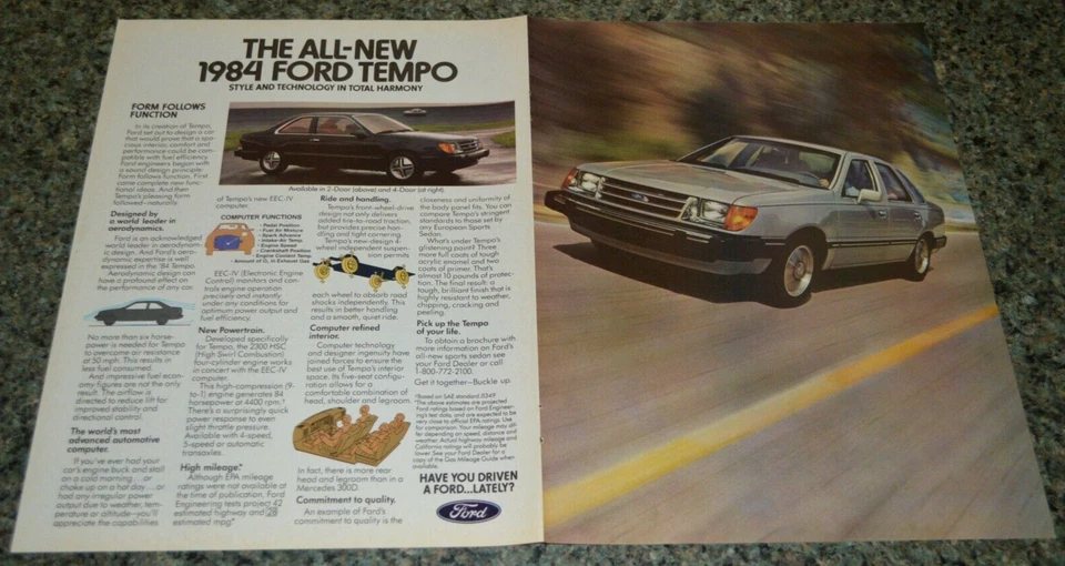 1984 FORD TEMPO ORIGINAL FOLD OUT ADVERTISEMENT AD PRINT-84★★ - Image 1 of 1