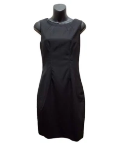 Elie Tahari Womens Black Virgin Wool Sheath Dress w/ Lamb Leather Trim - Size 2 - Picture 1 of 8