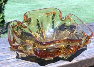 Italian Gold/Amber Art Glass Bowl. Ashtray. 7” x 6” . Vintage. Bullicante. MCM - Picture 1 of 7