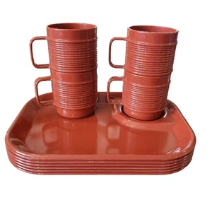 Vintage Rubbermaid Braun Melamin Gerippt Tassen Teller Tabletts 3850 3819 10 Stück - Bild 1 von 11