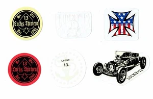 lot of 6 Lucky 13 tiny stickers 1" Hot Rod Drag Race Motorcycle Wing Window - Picture 1 of 1