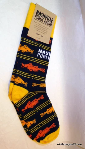 Hockey Nashville Predators Navy & Gold Multi Stripe Crew Socks Made in the USA Cover
