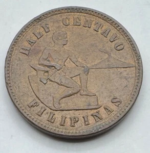 1904 Philippines Bronze Half Centavos Coin - 1/2 Centavos - Filipinas - Picture 1 of 4