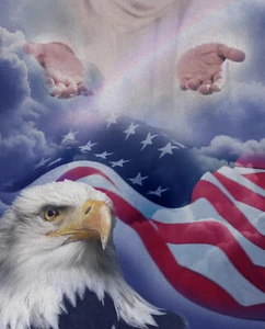 Unity Under God Fabric Panel Jesus Eagle USA Flag Cotton David Textile 35" Panel - Picture 1 of 1