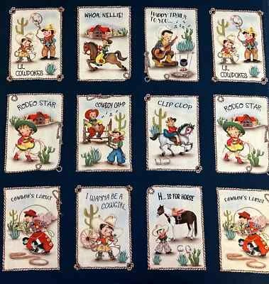 MICHAEL MILLER FABRICS HAPPY TRAILS L'IL COWHANDS MICHAEL MILLER RETRO COWBOYS RODEO FABRIC PANEL 22"