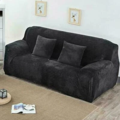 Velvet Stretch Chair Sofa Cover 1 2 3 4 Seater Couch Elastic Slipcover Protector - Image 1 of 4