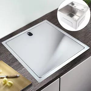 Hidden Square Stainless Steel Kitchen Sink Single Bowl with Faucet & Drain Pipe - Picture 1 of 24