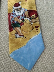 Santa Snowman Beach Tie Christmas Ho Ho Ho Neckwear 55” Pointed - Foto 1 di 7