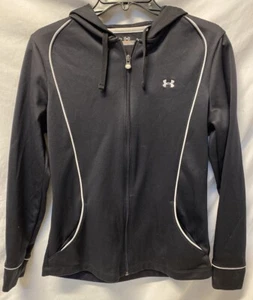 Under Armour sportliche taillierte Jacke mit durchgehendem Reißverschluss schwarz mit weißen Paspeln Damen Small - Bild 1 von 9