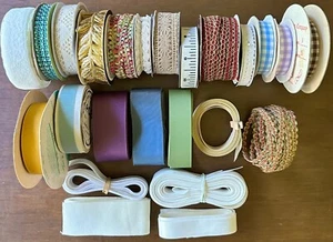 Large Lot Specialty Trims & Ribbons, Grosgrain Ribbons, Gingham, Decorative - Picture 1 of 18