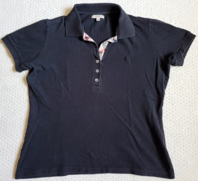 Usado en Excelente Condición Burberry Para Mujer Negro Elastizado Algodón Malla Polo Borde a Cuadros Polonia, L Foto 1 de 4