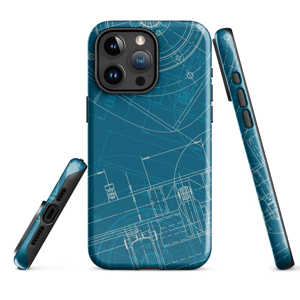 iPhone Case Engineer Technical Drawings, Blue Print Tough Phone Case - Image 1 of 1