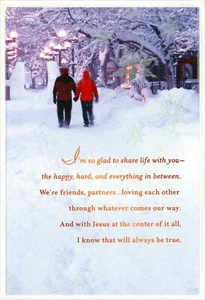 Tarjeta de Felicitación Religiosa NAVIDAD ROMÁNTICA PARA AMOR, Pareja Nieve por DíaPrimavera +✉ - Imagen 1 de 5