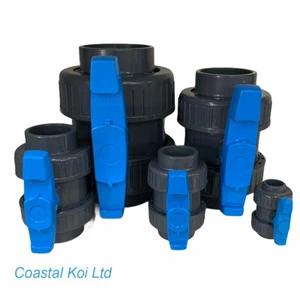 DOUBLE UNION BALL VALVES ADJUSTABLE PVC KOI POND PLUMBING ENGINEERING BEST - Picture 1 of 6