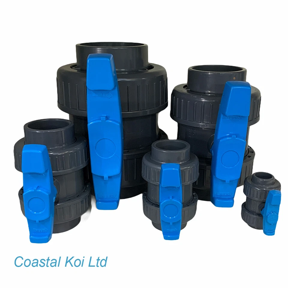 DOUBLE UNION BALL VALVES ADJUSTABLE  PVC KOI POND PLUMBING ENGINEERING BEST - Image 1 of 1