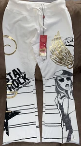 CRYSTAL ROCK SWEATPANTS SZ M SHIMMER RHINESTONE DESIGN BEIGE 100% ORGANIC FABRIC - Picture 1 of 5