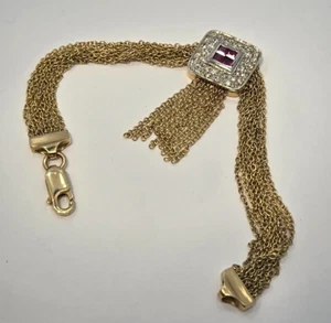 Authentic Ruby & Diamond Bracelet Women 14k Yellow Gold 17.1 gr 7'' 10mm ArtDeco - Picture 1 of 5