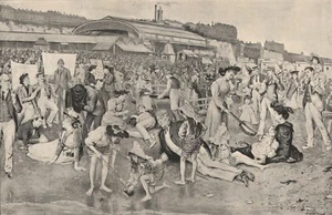 Ramsgate Sands Kent Walter W Russell Seaside Beach Crowd of People 1894 Print - Picture 1 of 2