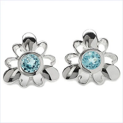 Blumige 2,20 Carat funkelnde Blautopas Ohrstecker, Ohrring, 925 Sterling Silber - Bild 1 von 4