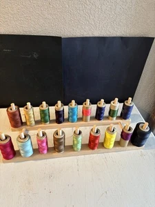 Vintage Wood Thread Spool Holder, 18 Pegs With Colorful Embroidery Thread - Picture 1 of 7