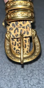 Vintage 90er A Brod Leopard Gepard Animal Print Ledergürtel gebürstet Gold Schnalle M - Bild 1 von 10
