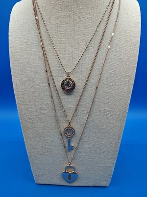 GUESS 3 Later Collar Oro Rosa Corazón Medallón, Llave, Estrás ¡Como Nuevo! 24"+2" Foto 1 de 4