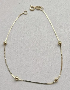 14K Gold Serpentine Chain Beaded Bracelet 7-1/4" - Picture 1 of 10