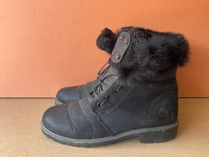 Timberland Women's Black Leather Fur Trim Lace Up Ankle Boot Size 40 A29 - Picture 1 of 6