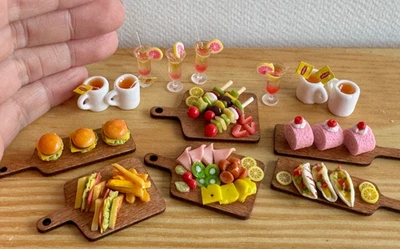 USAMINIATURE 1:12 clay food dollhouse miniature wooden tray cheese taco sandwich artist made