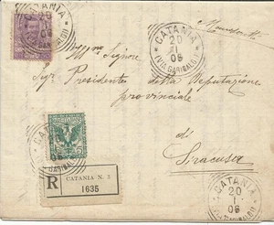 Floreale Cent. 50 + complementare su piego racc. da Catania - Imagen 1 de 1