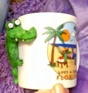 TAZZA COCCODRILLO FLORIDA TAZZA CAFFÈ Life's a Croc alligatore gator statuina in rilievo - Foto 1 di 4