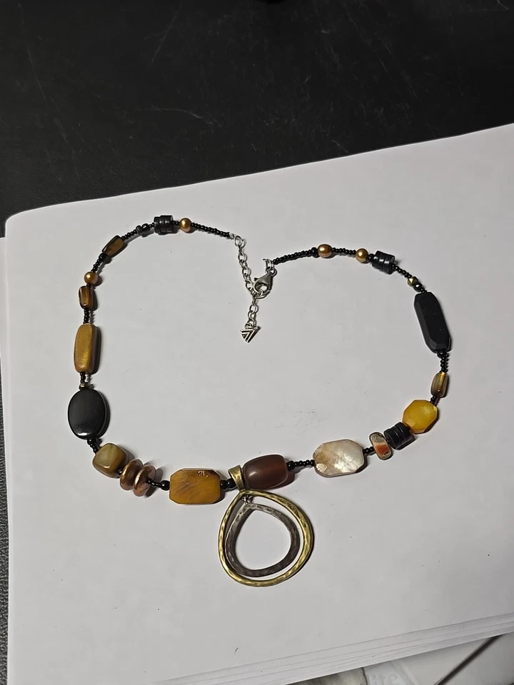 Colar pingente Silpada prata esterlina bronze pérola concha chifre 20 polegadas de comprimento  - Imagem 1 de 4