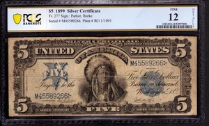 1899 $5 SILVER CERTIFICATE CHIEF NOTE FR.277 PARKER BURKE PCGS B FINE 12 NET - Picture 1 of 4
