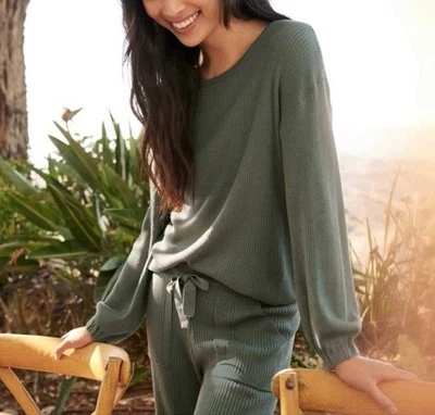 Splendid Georgie Cashblend Rib Sweater Olive Green Size Medium New - Image 1 of 4